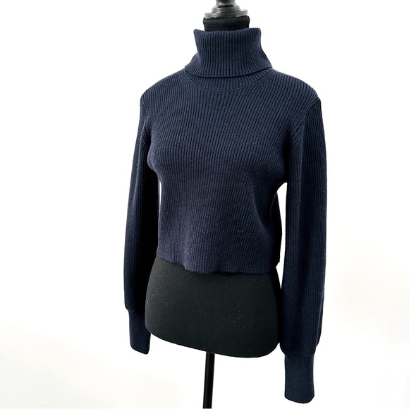 Sz S Aritzia WILFRED Montpellier Cropped Turtleneck Sweater in Navy - Picture 1 of 6